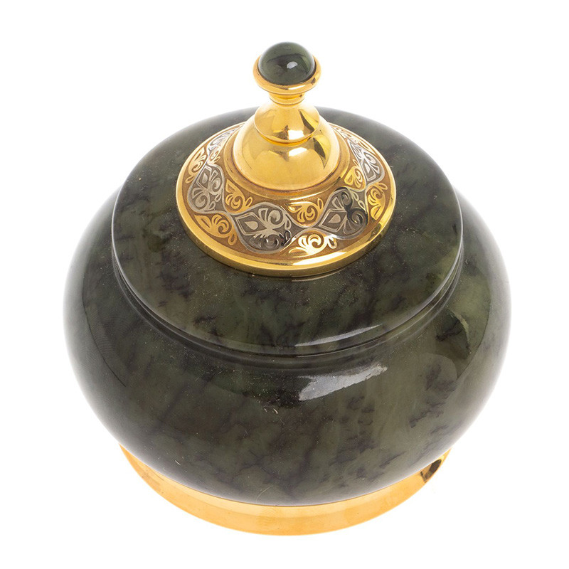 Икорница с крышкой с гравировкой из натурального камня Нефрит Decorative Cavair Dishes