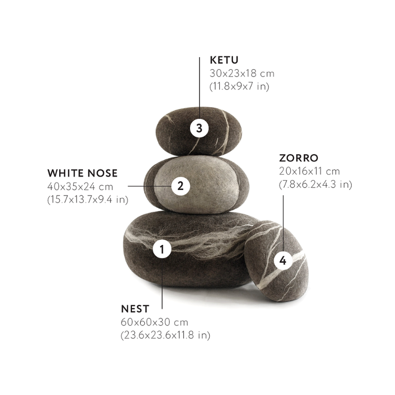 Камни - Пуфы KATSU из Валяной Шерсти Набор "Гало" из 4-х штук