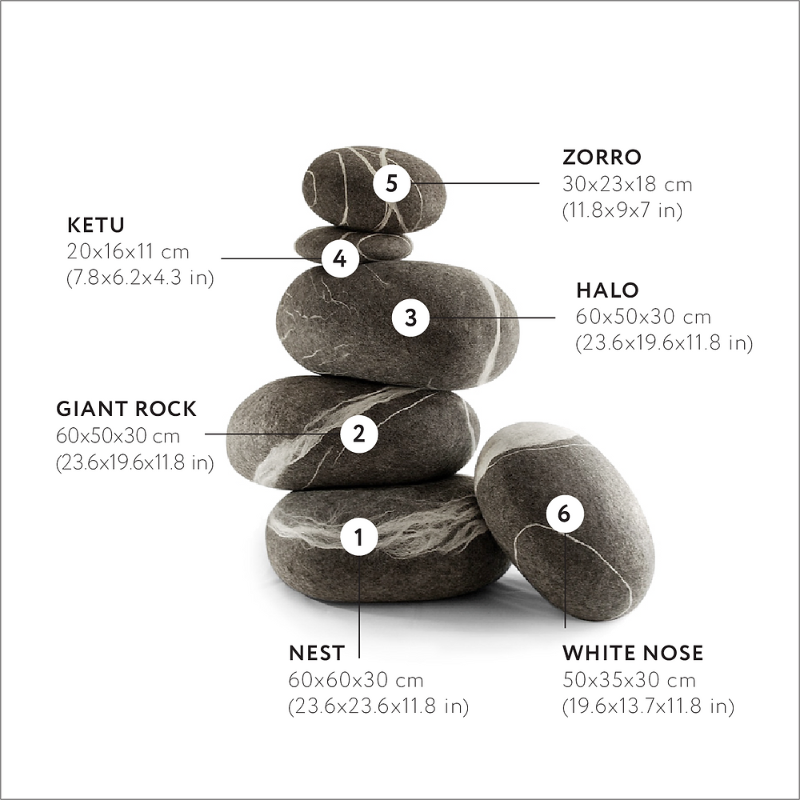 Камни - Пуфы KATSU из Валяной Шерсти Набор "Гало" из 6-ти штук