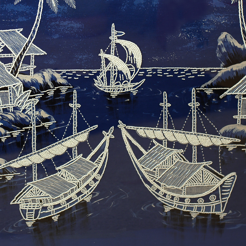 Картина ручная вышивка бисером Ночной пейзаж Night Boat Bay