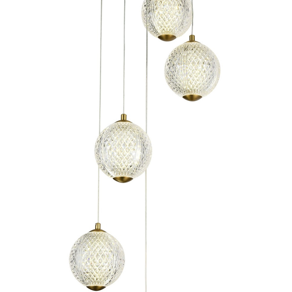 Каскадная люстра с 5-ю плафонами из акрила в виде шара Felice Chandelier Brass