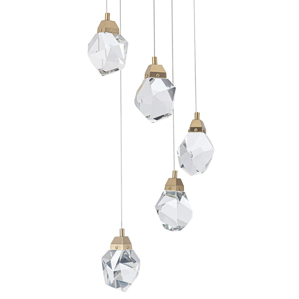 Каскадная люстра с 5-ю хрустальными плафонами Esme Crystal Brass Chandelier