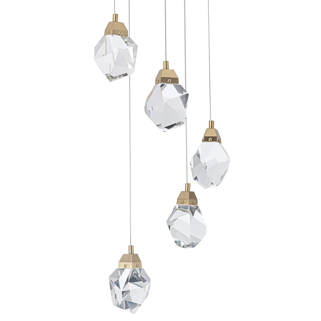 Каскадная люстра с 5-ю хрустальными плафонами Esme Crystal Brass Chandelier