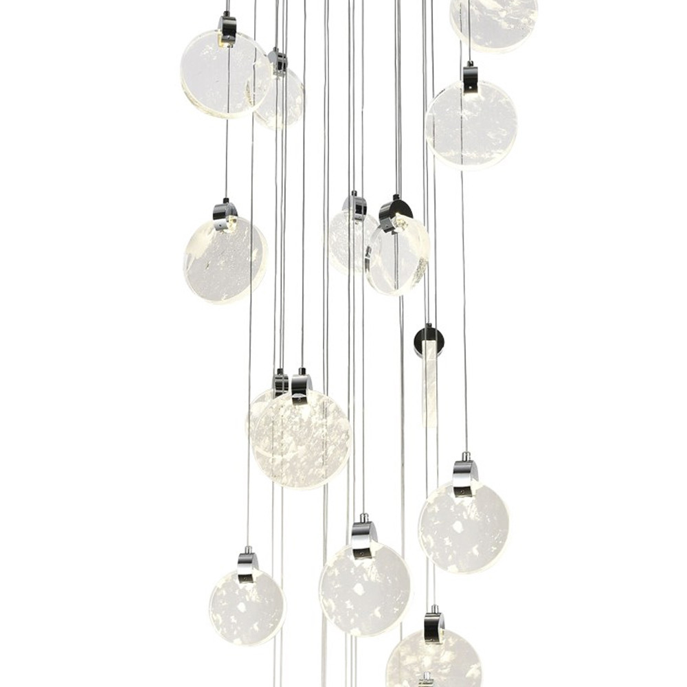 Каскадная люстра с плафонами в виде круглых пластин из хрусталя Esme Round Plates Chrome Chandelier 25