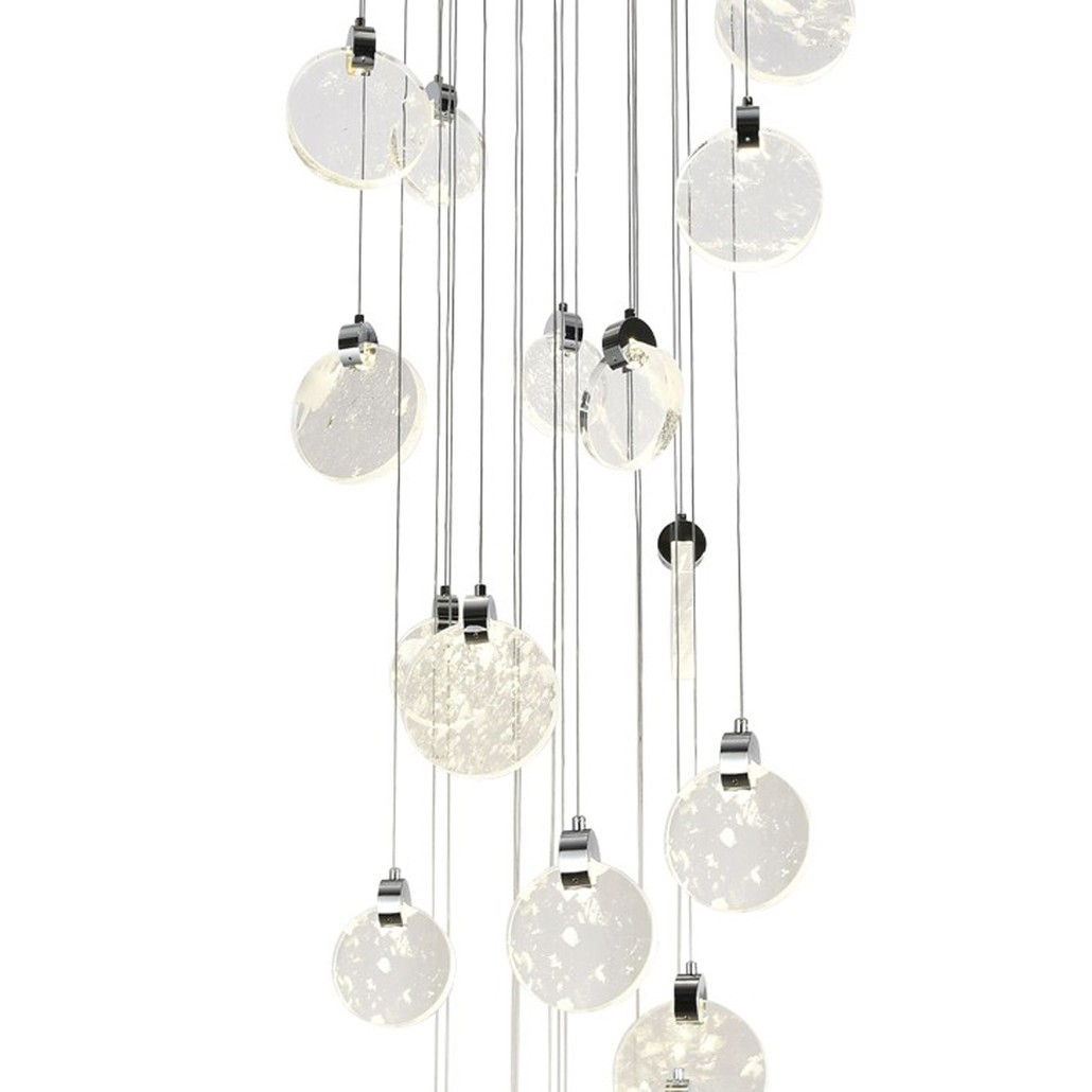 Каскадная люстра с плафонами в виде круглых пластин из хрусталя Esme Round Plates Chrome Chandelier 25