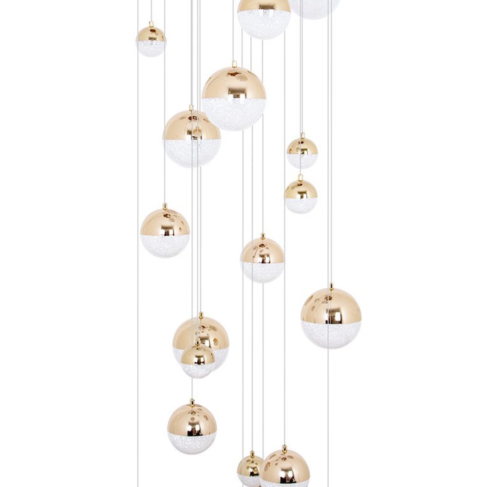 Каскадная люстра с плафонами в виде хрустальных сфер Esme Sphere Crystal Brass Cascade Chandelier 25