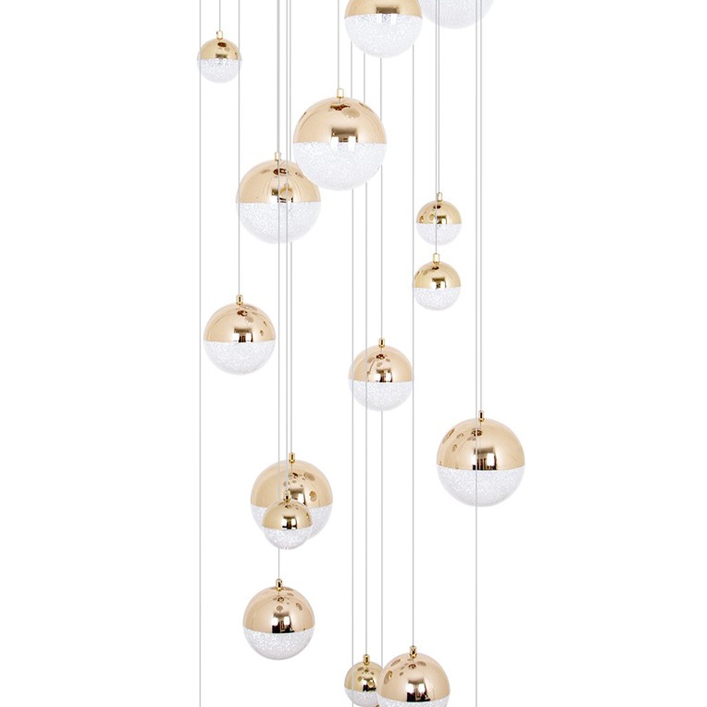 Каскадная люстра с плафонами в виде хрустальных сфер Esme Sphere Crystal Brass Cascade Chandelier 25
