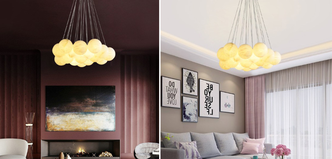 Каскадный Cветильник 16 Шариков из натурального мрамора Marble Balls Lamp
