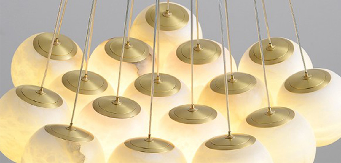 Каскадный Cветильник 16 Шариков из натурального мрамора Marble Balls Lamp