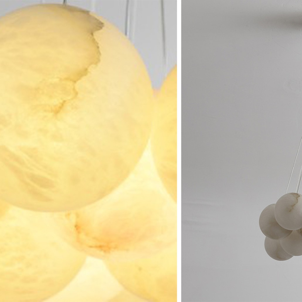 Каскадный Cветильник 16 Шариков из натурального мрамора Marble Balls Lamp