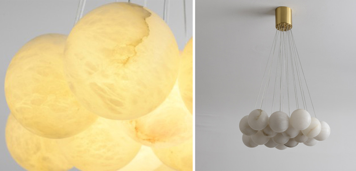 Каскадный Cветильник 16 Шариков из натурального мрамора Marble Balls Lamp