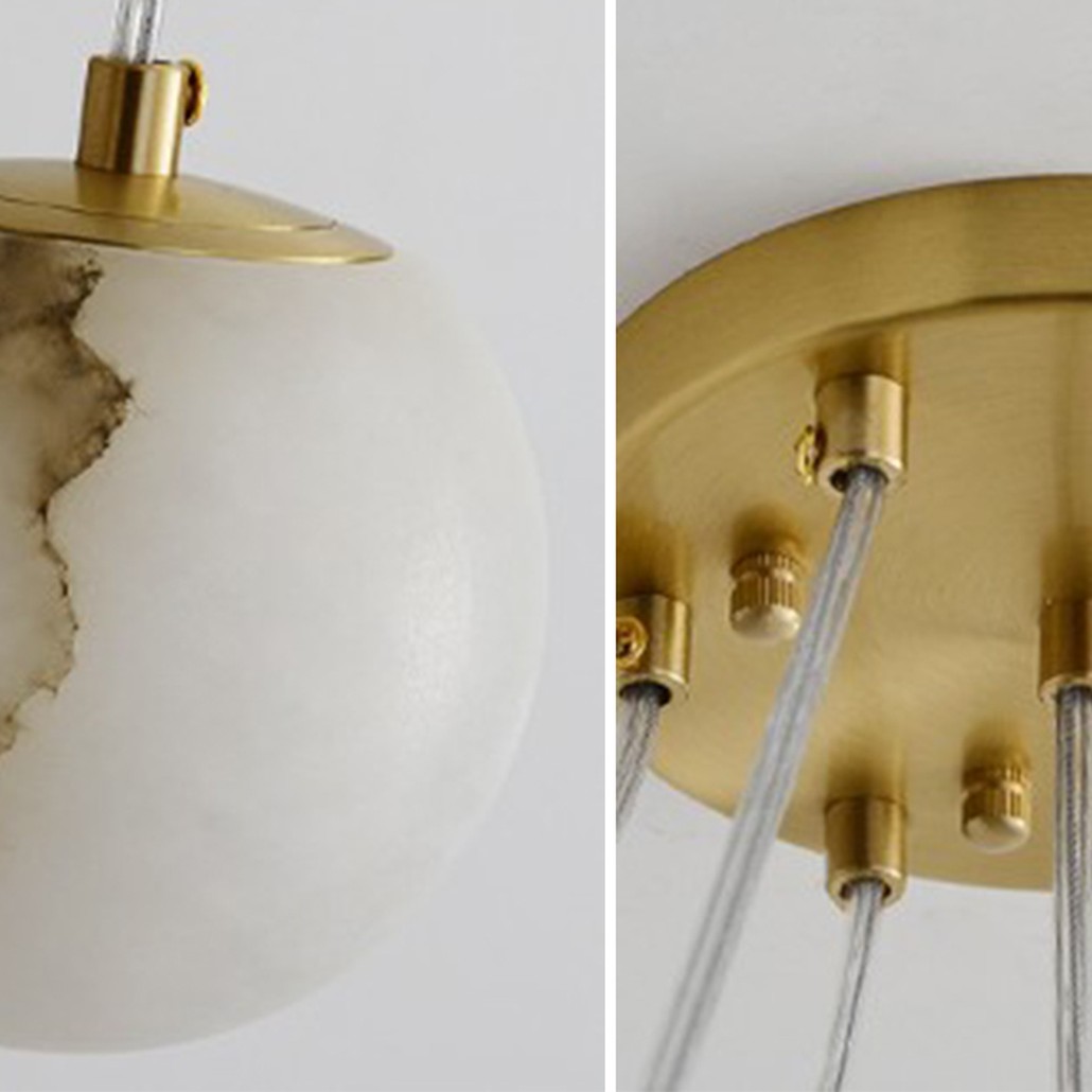 Каскадный Cветильник 9 подвесок Шариков из натурального мрамора Nine Marble Balls Lamp