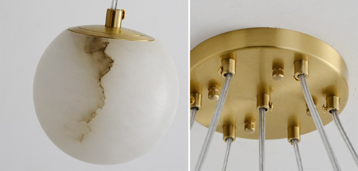 Каскадный Cветильник 9 подвесок Шариков из натурального мрамора Nine Marble Balls Lamp