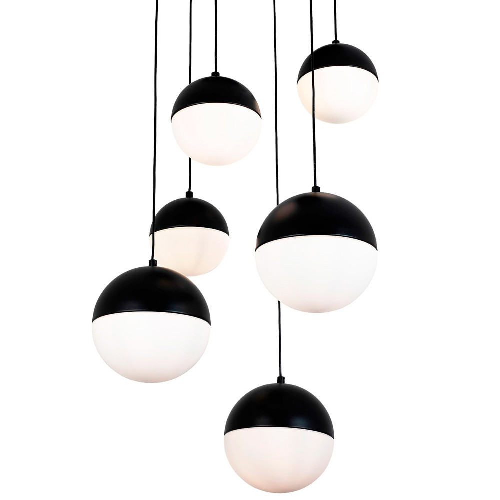 Каскадный светильник с 6-ю плафонами шары Ponzio Flos Cascade  Black Sphere Hanging Lamp