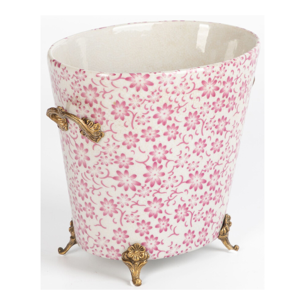 Кашпо из белого фарфора с розовым цветочным орнаментом Eden Garden