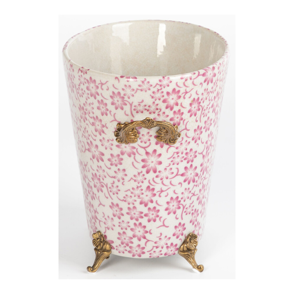 Кашпо из белого фарфора с розовым цветочным орнаментом Eden Garden