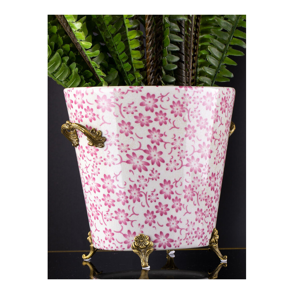 Кашпо из белого фарфора с розовым цветочным орнаментом Eden Garden
