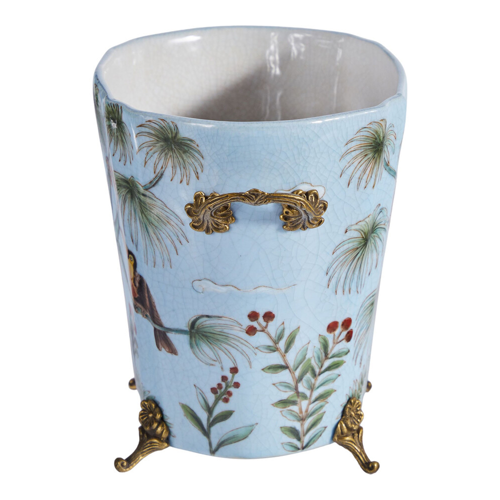 Кашпо из голубого фарфора с бронзовыми элементами Blue Garden