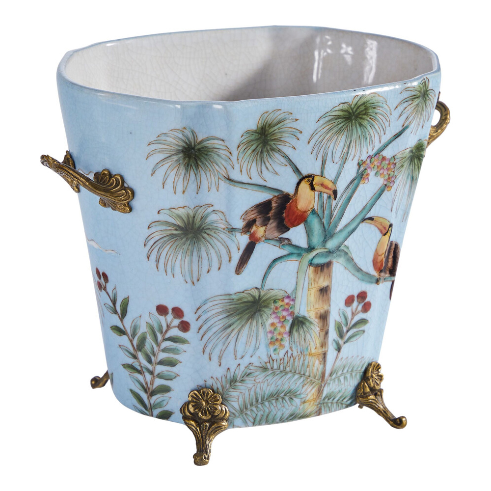 Кашпо из голубого фарфора с бронзовыми элементами Blue Garden