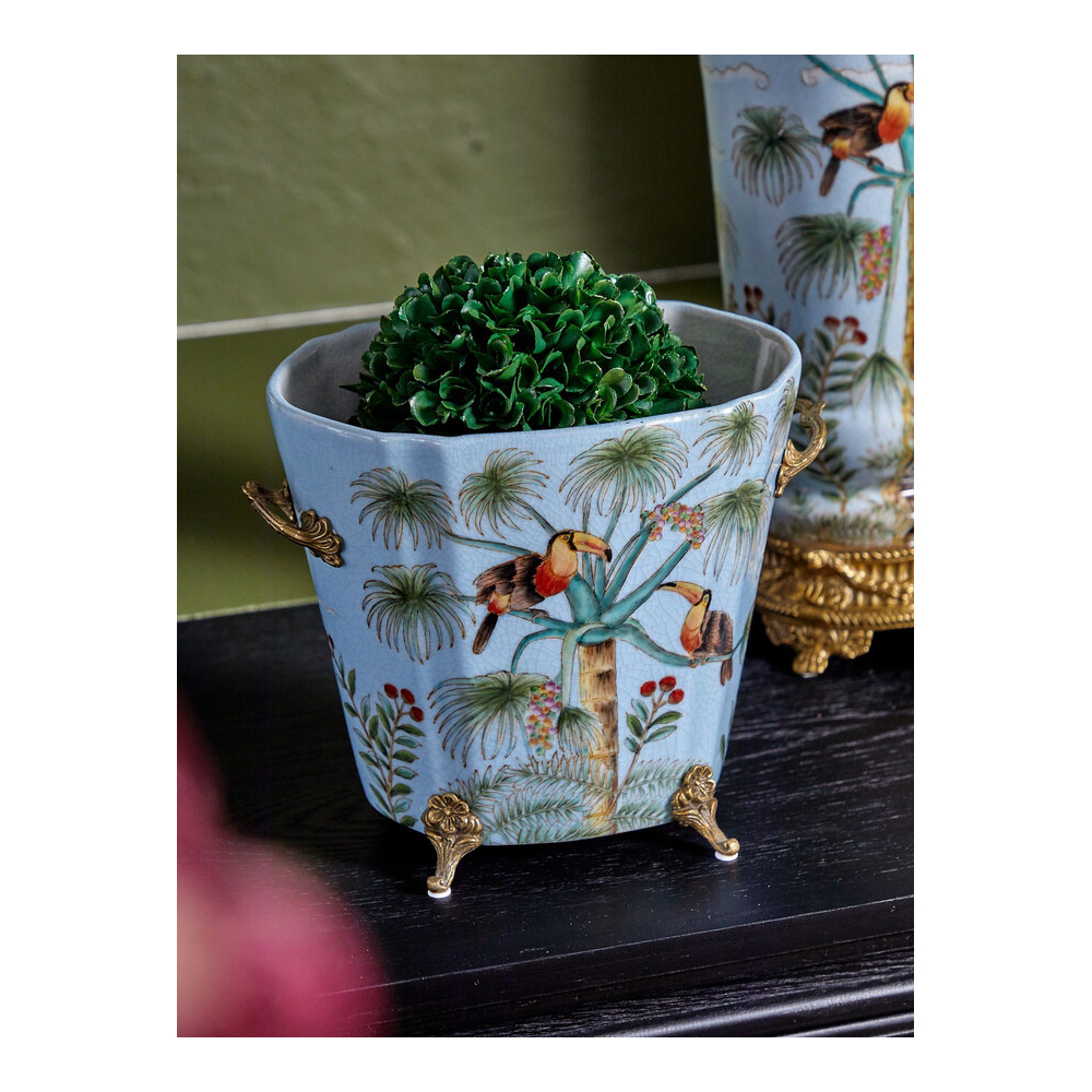 Кашпо из голубого фарфора с бронзовыми элементами Blue Garden