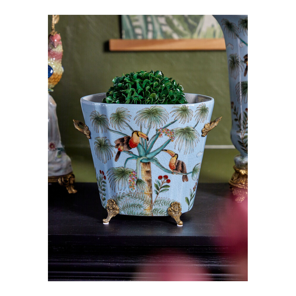 Кашпо из голубого фарфора с бронзовыми элементами Blue Garden