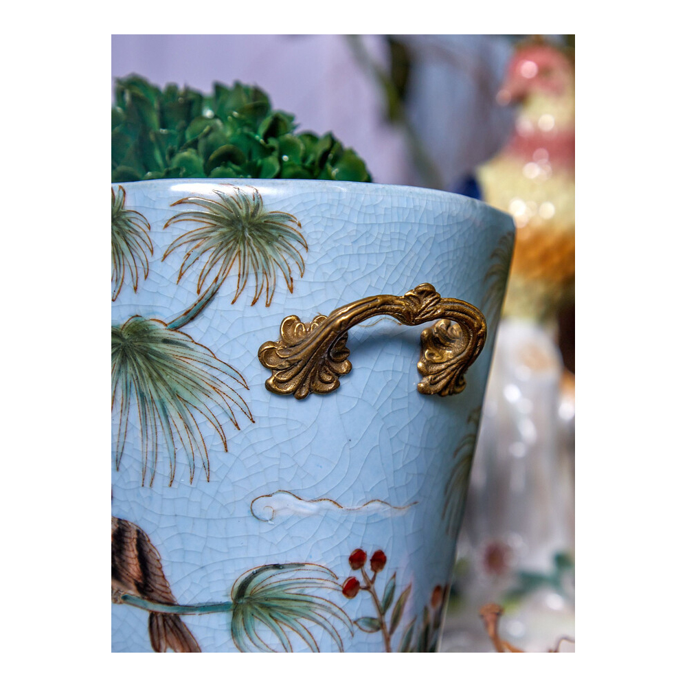 Кашпо из голубого фарфора с бронзовыми элементами Blue Garden