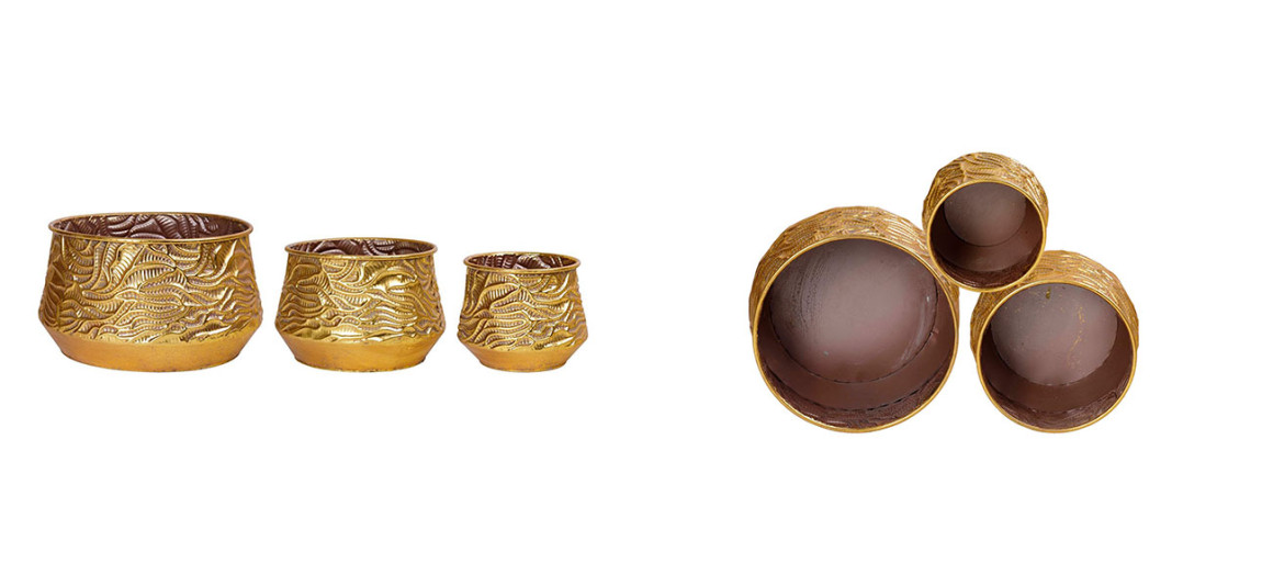 Кашпо с напылением золотого цвета комплект Trio
