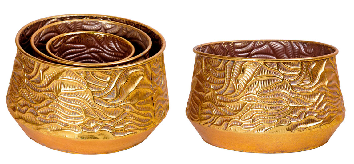 Кашпо с напылением золотого цвета комплект Trio