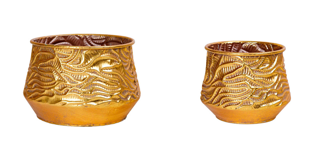 Кашпо с напылением золотого цвета комплект Trio