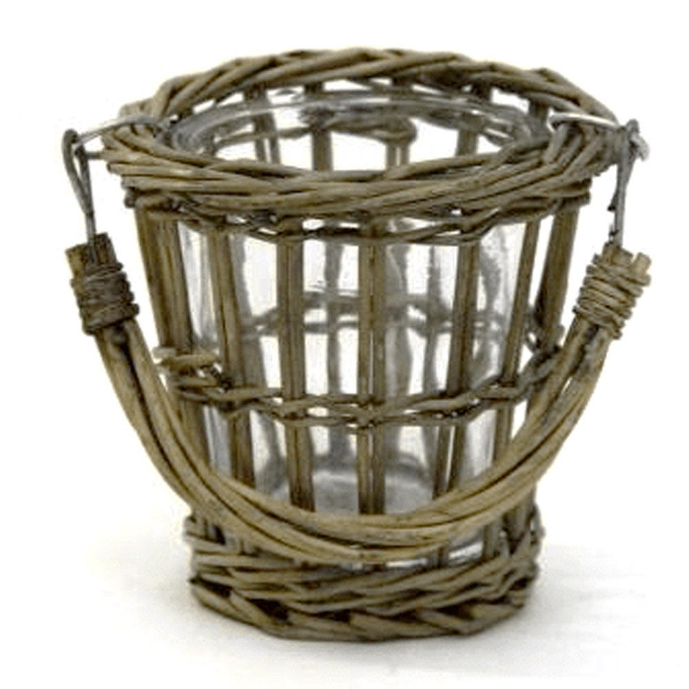 Кашпо стеклянное в плетёной корзине Timber