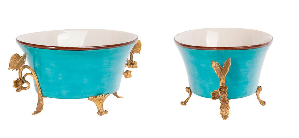 Кашпо цвет голубой с бронзовыми ручками Butterfly