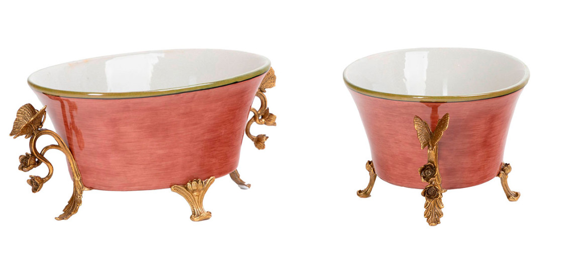 Кашпо цвет красный с бронзовыми ручками Butterfly