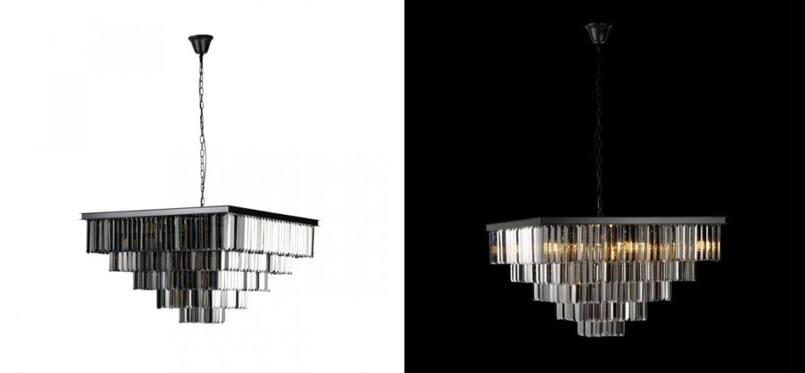 Квадратная Люстра Odeon Black iron Five layers Серое Стекло 80х80