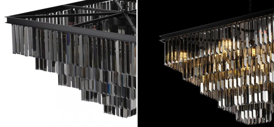 Квадратная Люстра Odeon Black iron Five layers Серое Стекло 80х80