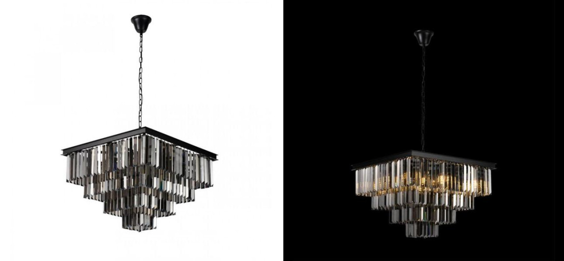 Квадратная Люстра Odeon Black iron Four layers Серое Стекло 60х60
