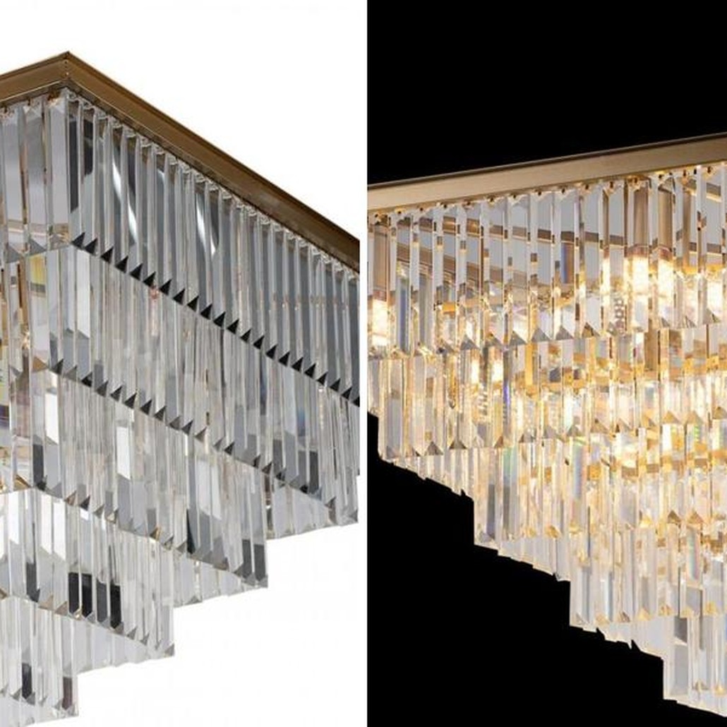 Квадратная Люстра Odeon GOLD iron Five layers Прозрачное Стекло 80х80