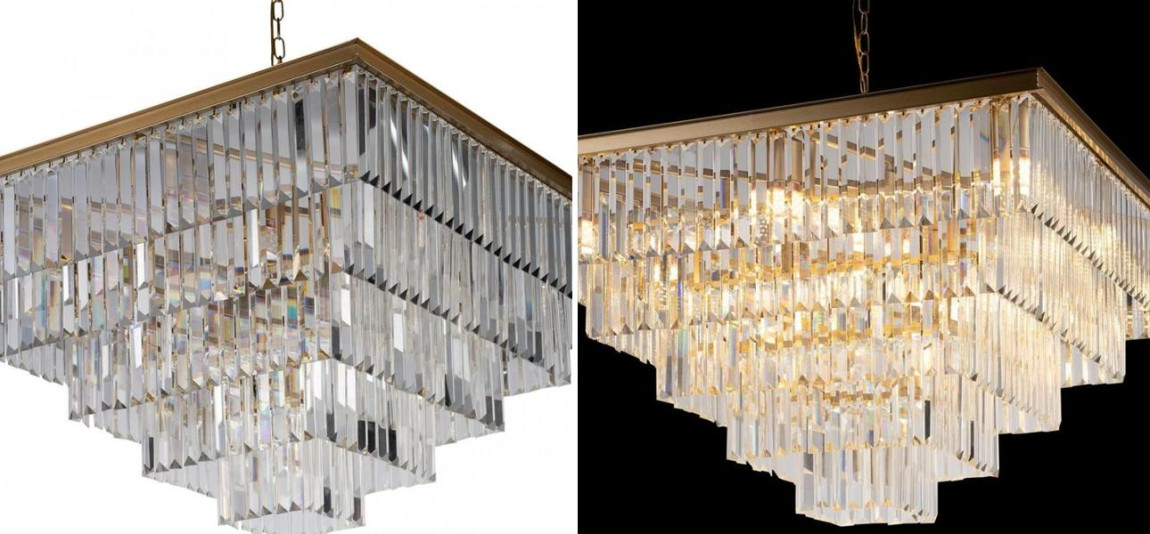 Квадратная Люстра Odeon GOLD iron Five layers Прозрачное Стекло 80х80