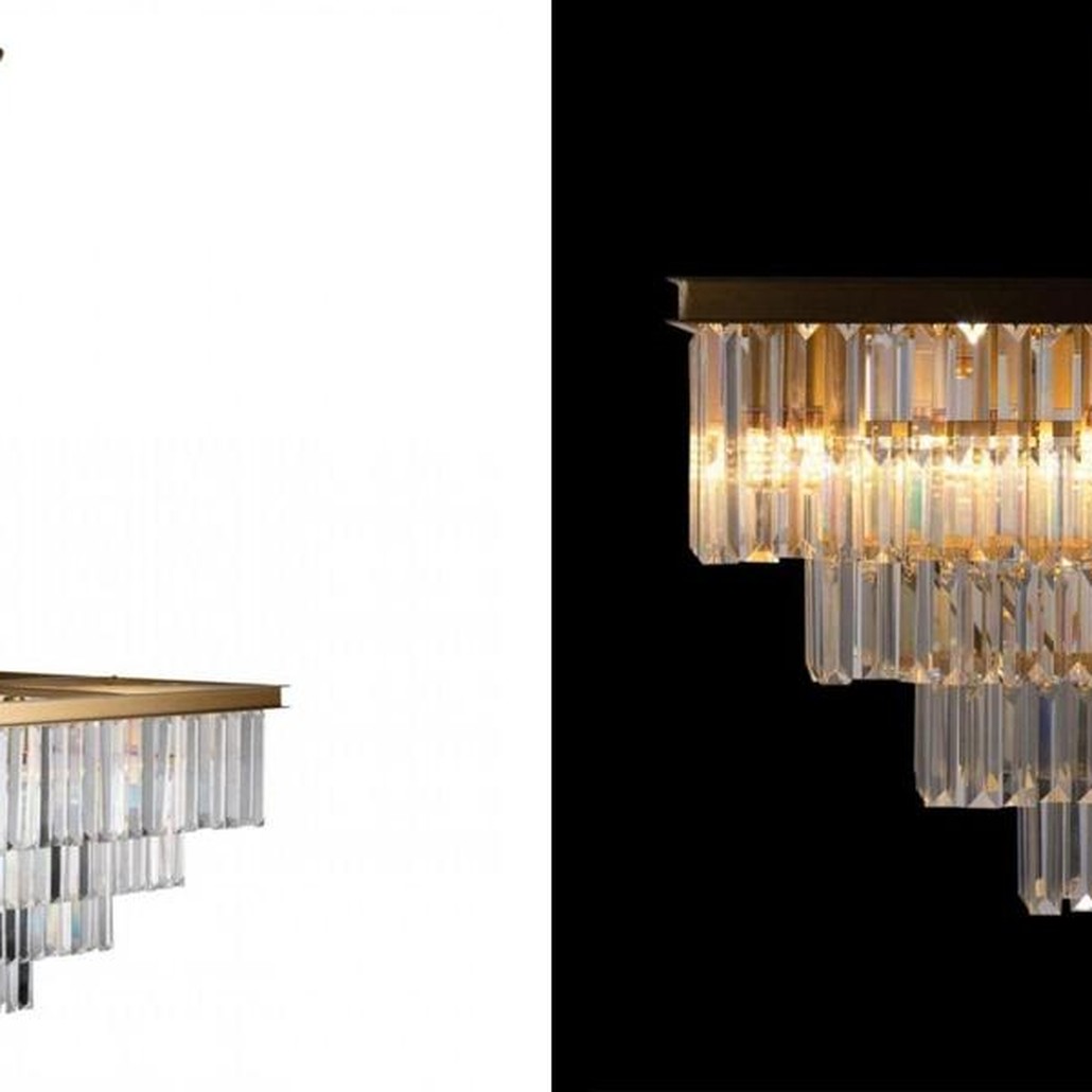 Квадратная Люстра Odeon GOLD iron Four layers Прозрачное Стекло 60х60