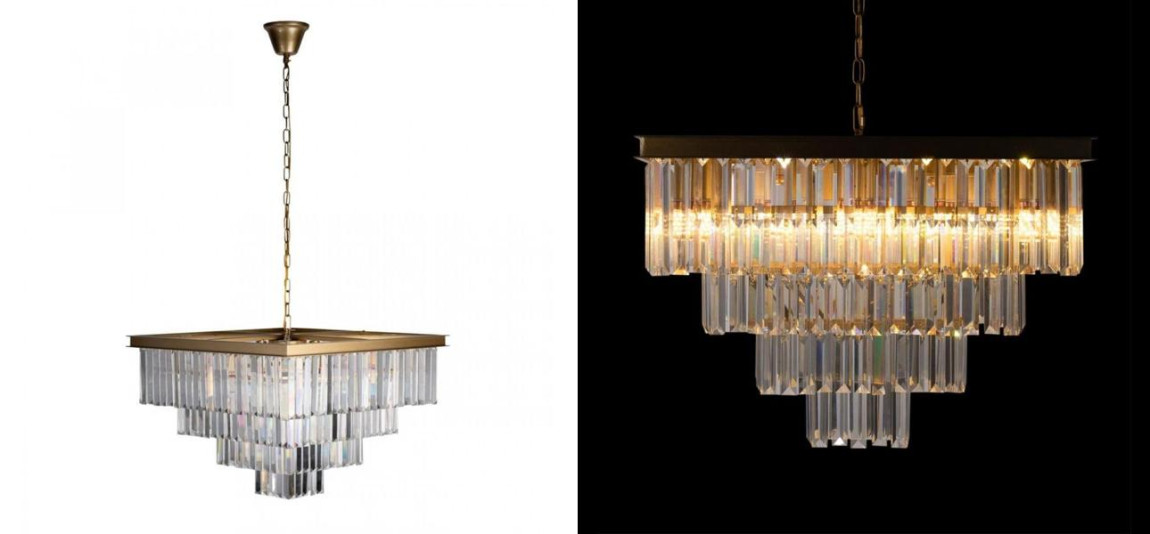Квадратная Люстра Odeon GOLD iron Four layers Прозрачное Стекло 60х60