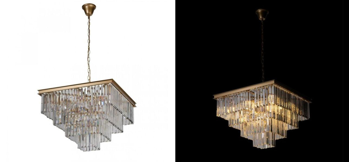 Квадратная Люстра Odeon GOLD iron Four layers Прозрачное Стекло 60х60