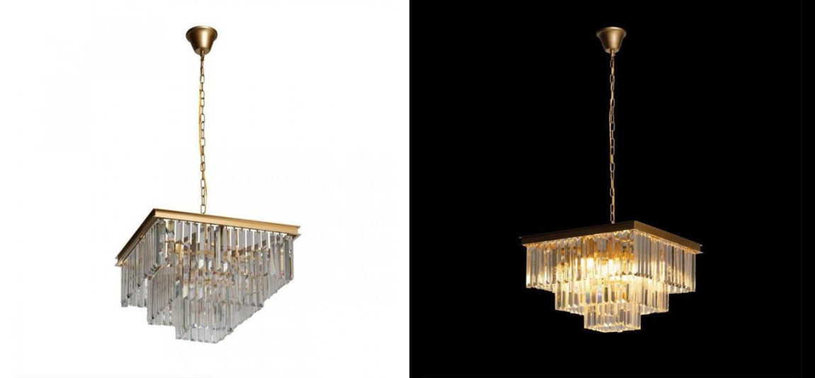 Квадратная Люстра Odeon GOLD iron Three Layers Прозрачное Стекло 50х50