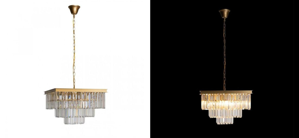 Квадратная Люстра Odeon GOLD iron Three Layers Прозрачное Стекло 50х50