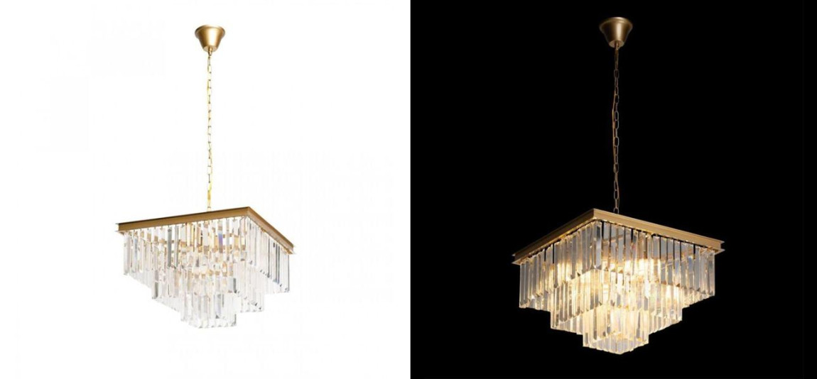 Квадратная Люстра Odeon GOLD iron Three Layers Прозрачное Стекло 50х50