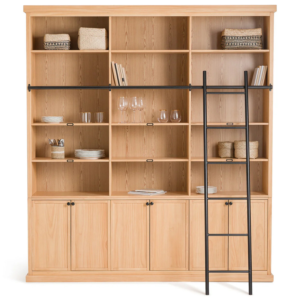 Книжный шкаф из массива сосны с металлической лестницей Burton Wood Cabinet