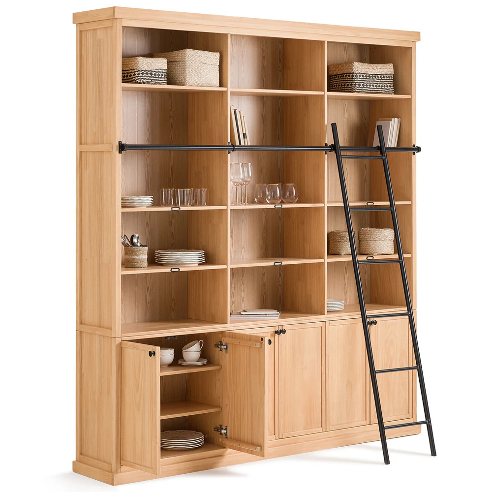 Книжный шкаф из массива сосны с металлической лестницей Burton Wood Cabinet