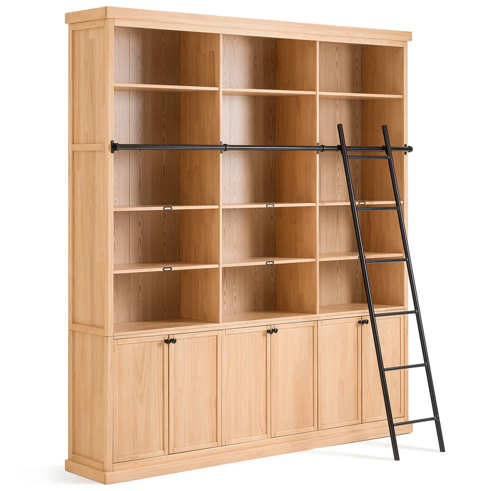Книжный шкаф из массива сосны с металлической лестницей Burton Wood Cabinet