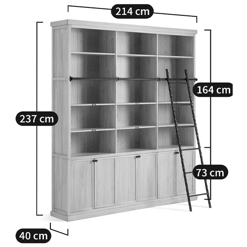 Книжный шкаф из массива сосны с металлической лестницей Burton Wood Cabinet