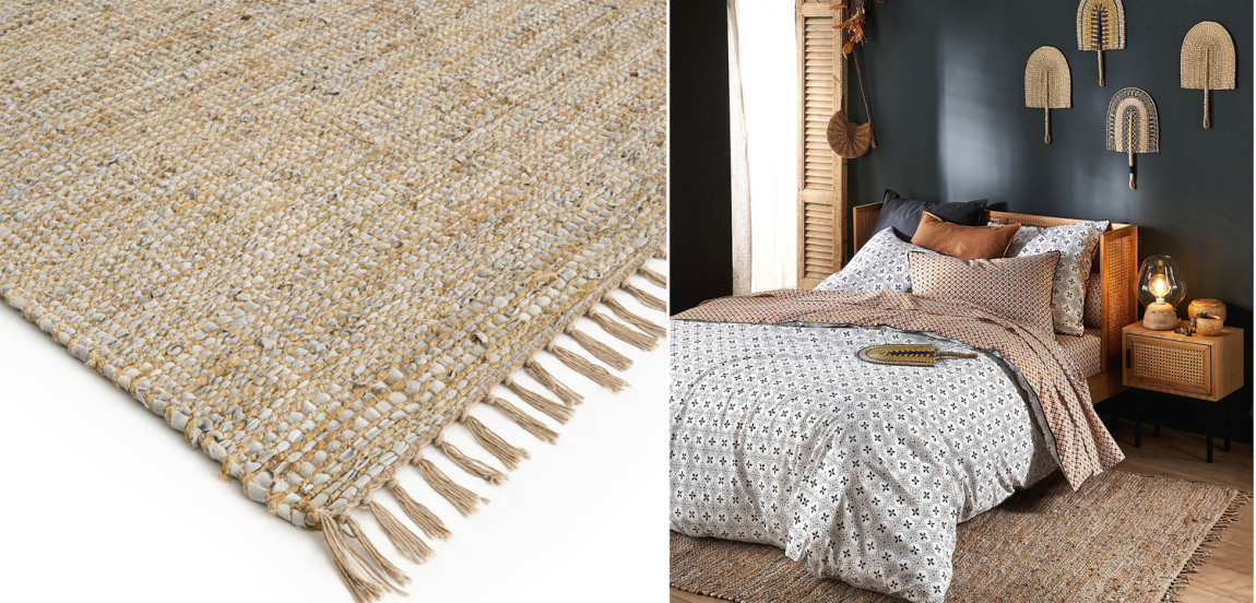 Ковер с бахромой джут и кожа