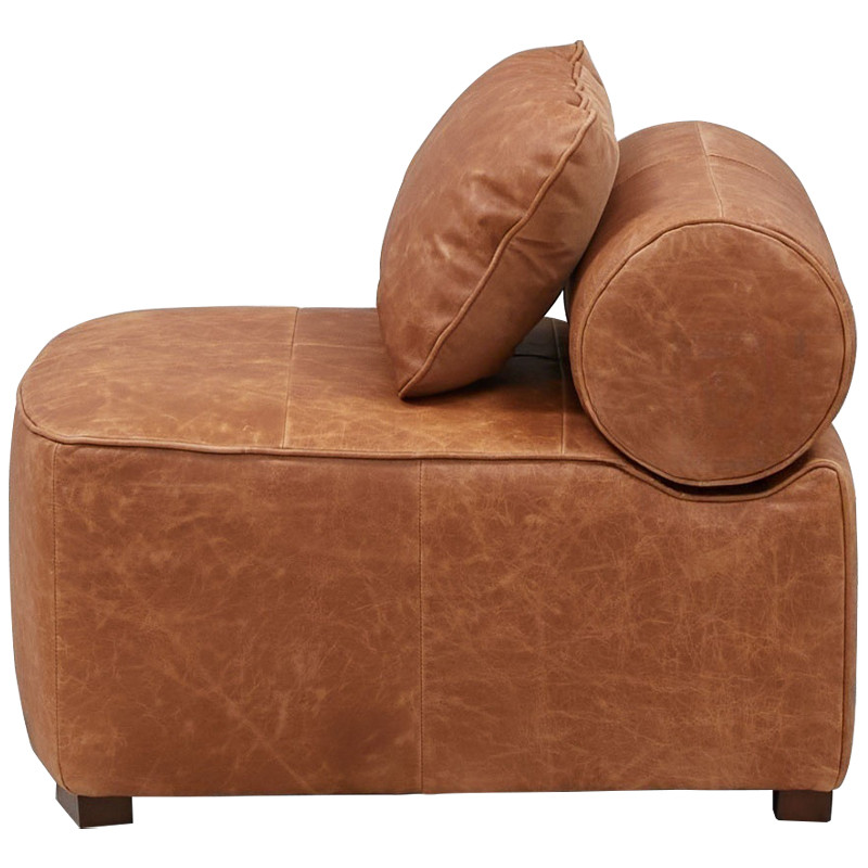 Кожаное модульное кресло коричневое без подлокотников с подушкой Coul Leather Modular Armchair