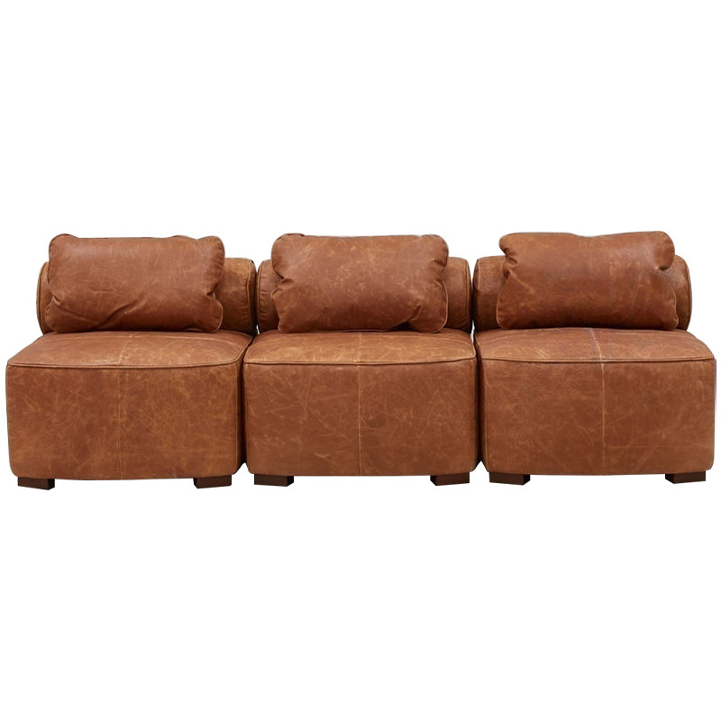 Кожаное модульное кресло коричневое без подлокотников с подушкой Coul Leather Modular Armchair